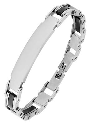 Biker id solid black accents silver plated 316l surgical stainless steel chain bracelet for men 1