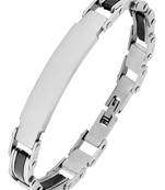 Biker id solid black accents silver plated 316l surgical stainless steel chain bracelet for men
