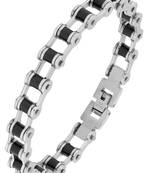 Bike motor cycle chain black accents silver plated 316l surgical stainless steel bracelet for men