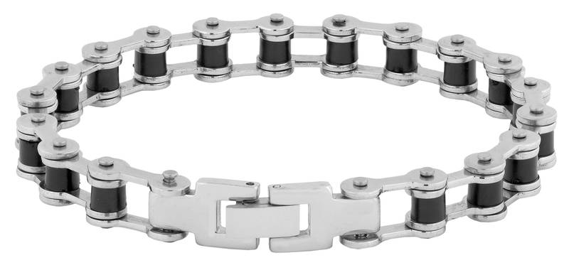 Bike motor cycle chain black accents silver plated 316l surgical stainless steel bracelet for men