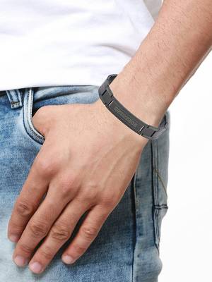 Designer id black plated 316l surgical stainless steel bracelet for boys men 4