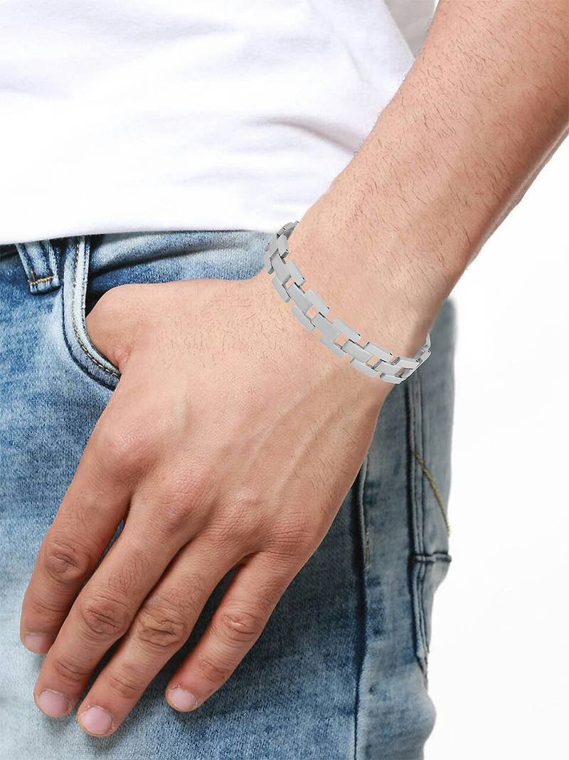 Geometric links glossy matte daily wear 316l surgical stainless steel bracelet for boys men