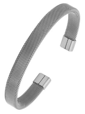 Slim mesh silver plated 316l surgical stainless steel free size cuff kada bangle bracelet for men 1