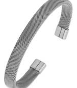 Slim mesh silver plated 316l surgical stainless steel free size cuff kada bangle bracelet for men