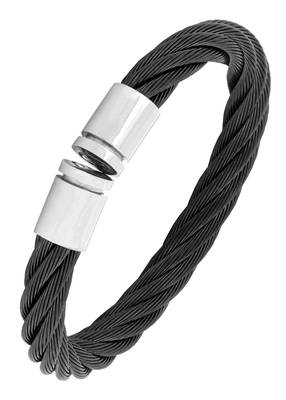 Braided rope black silver 316l surgical stainless steel cuff kada bangle bracelet for men 1