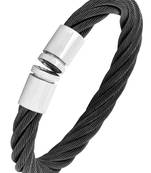 Braided rope black silver 316l surgical stainless steel cuff kada bangle bracelet for men