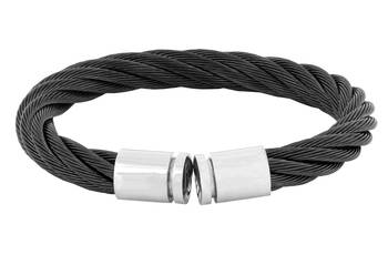 Braided rope black silver 316l surgical stainless steel cuff kada bangle bracelet for men 2