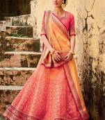 Salmon embroidered jacquard unstitched lehenga with dupatta
