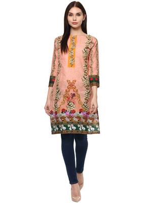 Peach printed cotton stitched kurtas-and-kurtis 1