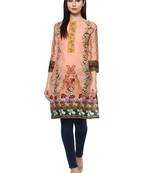 Peach printed cotton stitched kurtas-and-kurtis