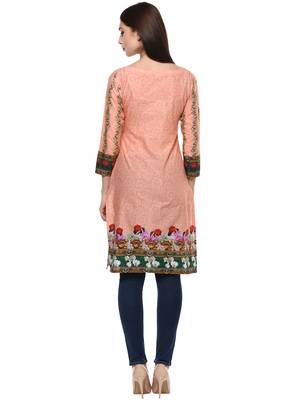 Peach printed cotton stitched kurtas-and-kurtis 3