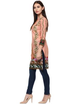 Peach printed cotton stitched kurtas-and-kurtis 4