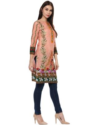 Peach printed cotton stitched kurtas-and-kurtis 5