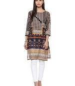Beige printed cotton stitched kurtas-and-kurtis