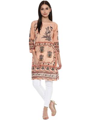 Peach printed cotton stitched kurtas-and-kurtis 1