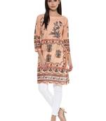 Peach printed cotton stitched kurtas-and-kurtis