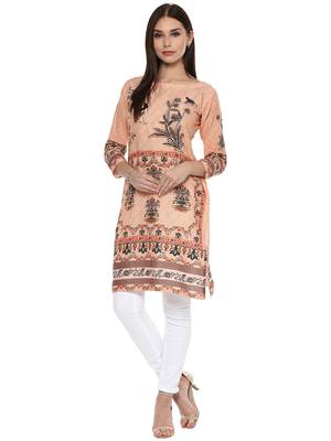 Peach printed cotton stitched kurtas-and-kurtis 2