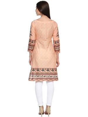 Peach printed cotton stitched kurtas-and-kurtis 3