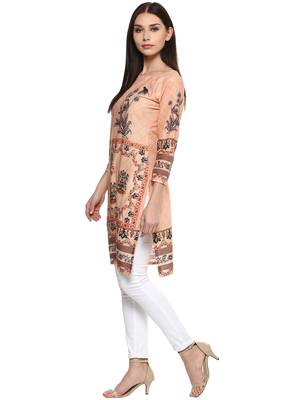 Peach printed cotton stitched kurtas-and-kurtis 4