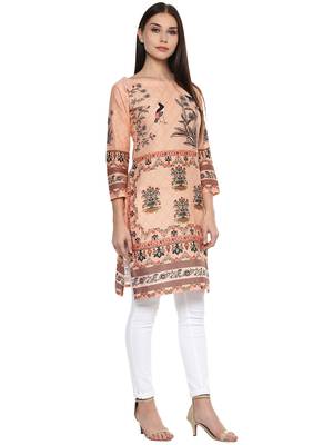 Peach printed cotton stitched kurtas-and-kurtis 5