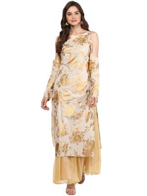 Beige printed cotton stitched kurtas-and-kurtis 1