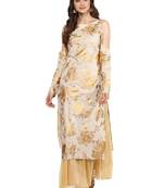 Beige printed cotton stitched kurtas-and-kurtis