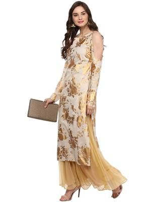 Beige printed cotton stitched kurtas-and-kurtis 2