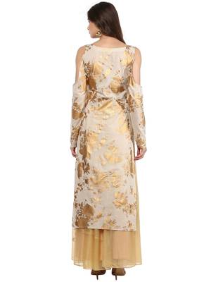 Beige printed cotton stitched kurtas-and-kurtis 3
