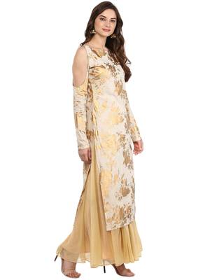 Beige printed cotton stitched kurtas-and-kurtis 4