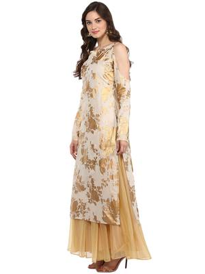 Beige printed cotton stitched kurtas-and-kurtis 5
