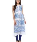Blue printed crepe stitched kurtas-and-kurtis