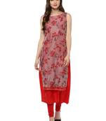 Red printed crepe stitched kurtas-and-kurtis