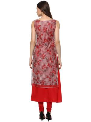 Red printed crepe stitched kurtas-and-kurtis 3