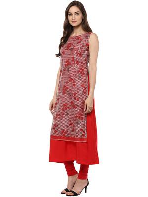 Red printed crepe stitched kurtas-and-kurtis 4