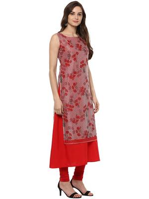 Red printed crepe stitched kurtas-and-kurtis 5