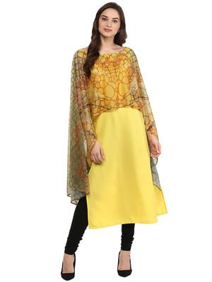 Yellow printed crepe stitched kurtas-and-kurtis 1