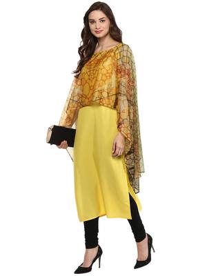 Yellow printed crepe stitched kurtas-and-kurtis 2