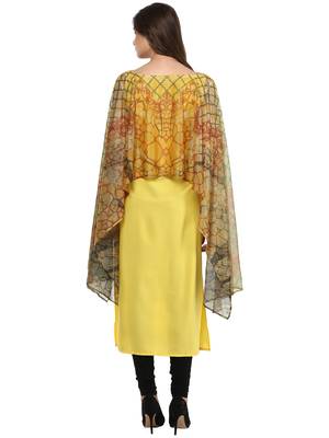 Yellow printed crepe stitched kurtas-and-kurtis 3