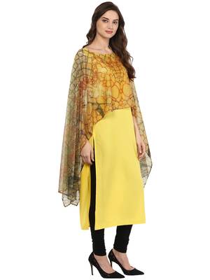 Yellow printed crepe stitched kurtas-and-kurtis 5