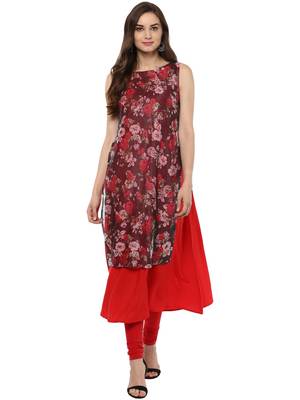 Red printed crepe stitched kurtas-and-kurtis 1