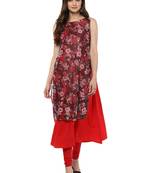 Red printed crepe stitched kurtas-and-kurtis