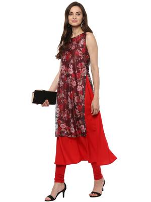 Red printed crepe stitched kurtas-and-kurtis 2