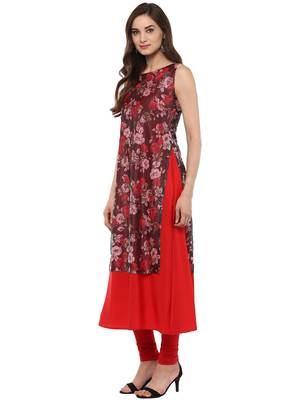 Red printed crepe stitched kurtas-and-kurtis 4