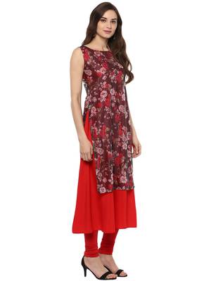 Red printed crepe stitched kurtas-and-kurtis 5