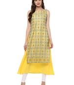 Yellow printed crepe stitched kurtas-and-kurtis