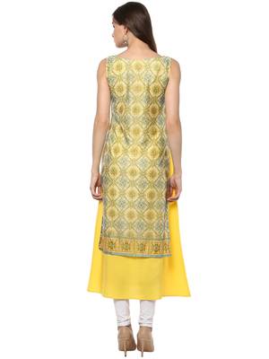 Yellow printed crepe stitched kurtas-and-kurtis 3