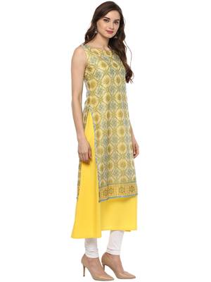 Yellow printed crepe stitched kurtas-and-kurtis 4
