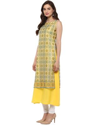 Yellow printed crepe stitched kurtas-and-kurtis 5