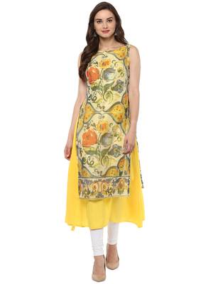 Yellow printed crepe stitched kurtas-and-kurtis 1