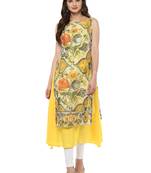 Yellow printed crepe stitched kurtas-and-kurtis
